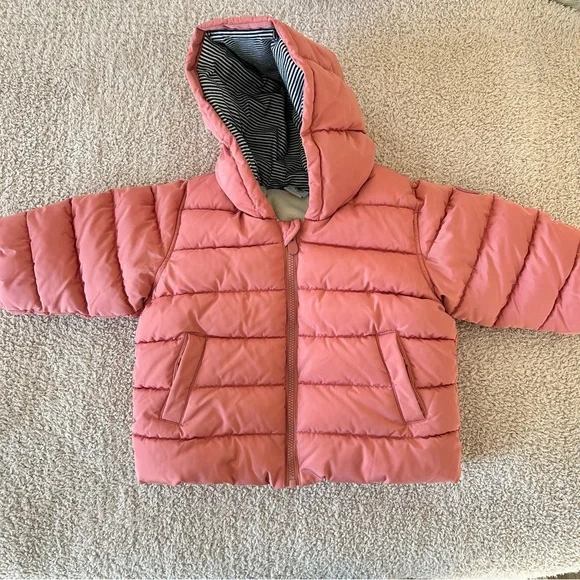 Petit Bateau Baby Girl Hooded Puffer Jacket Sz 12months Rosewood